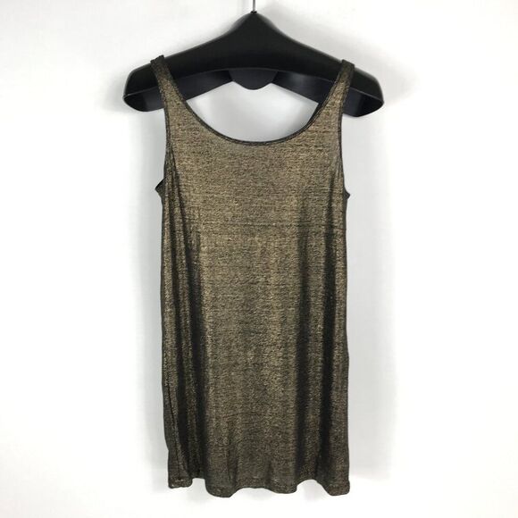 Eileen Fisher Organic Linen Jersey Shimmer Tunic Tank Women's XS Gold Holiday - Picture 6 of 11